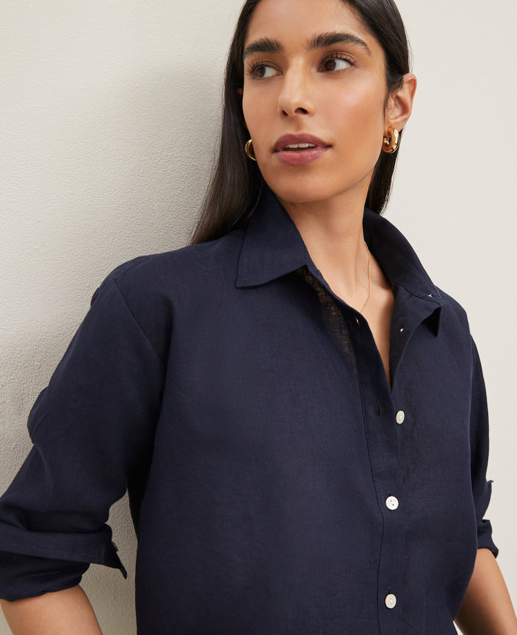 Petite Cropped Linen Shirt