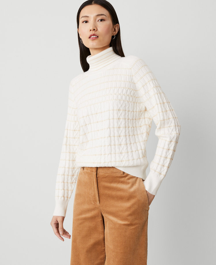 Cable Stripe Turtleneck Sweater