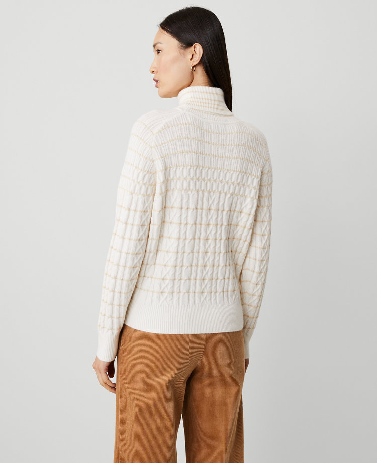 Cable Stripe Turtleneck Sweater
