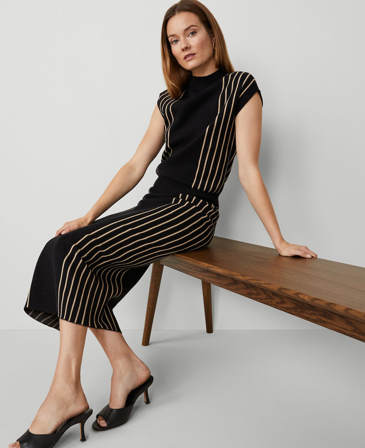 Ann Taylor Vertical Stripe Sweater Skirt Black Women's