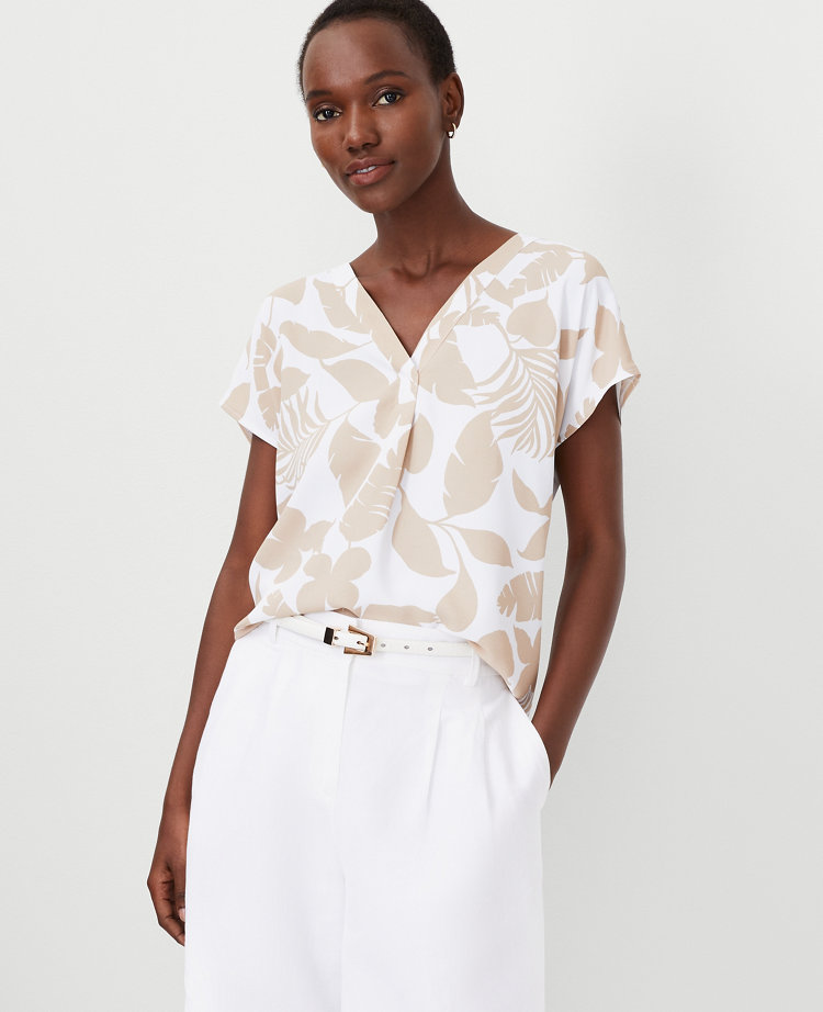 Leaf Mixed Media Pleat Front Top
