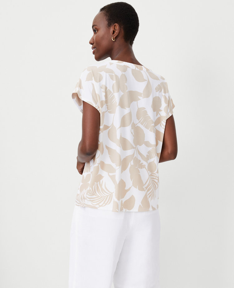 Leaf Mixed Media Pleat Front Top