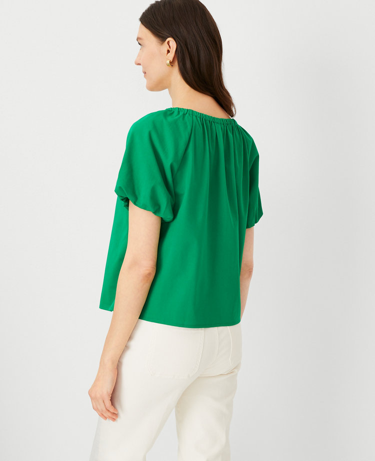 Ann Taylor Petite Bubble Sleeve Button Top Jolly Green Women's