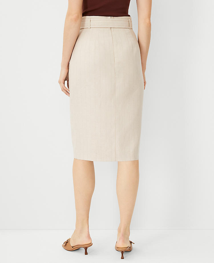 Pinstripe Belted Button Wrap Pencil Skirt