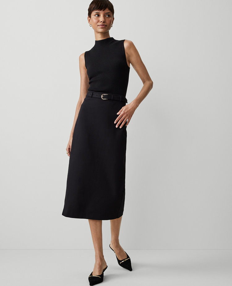 Ann Taylor Ponte Belted Midi Pencil Skirt