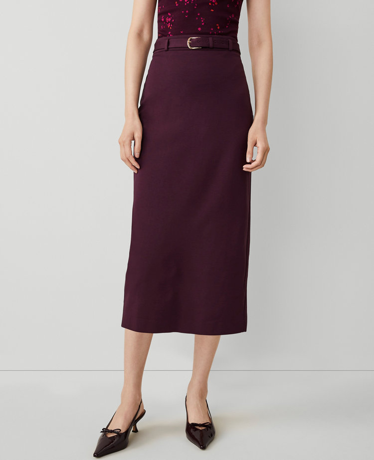 Ponte Belted Midi Pencil Skirt