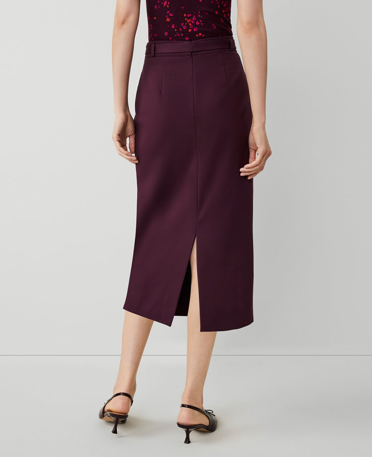 Ponte Belted Midi Pencil Skirt