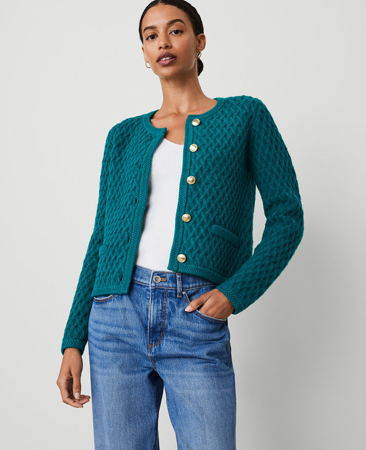 Ann Taylor Basketweave Sweater Jacket