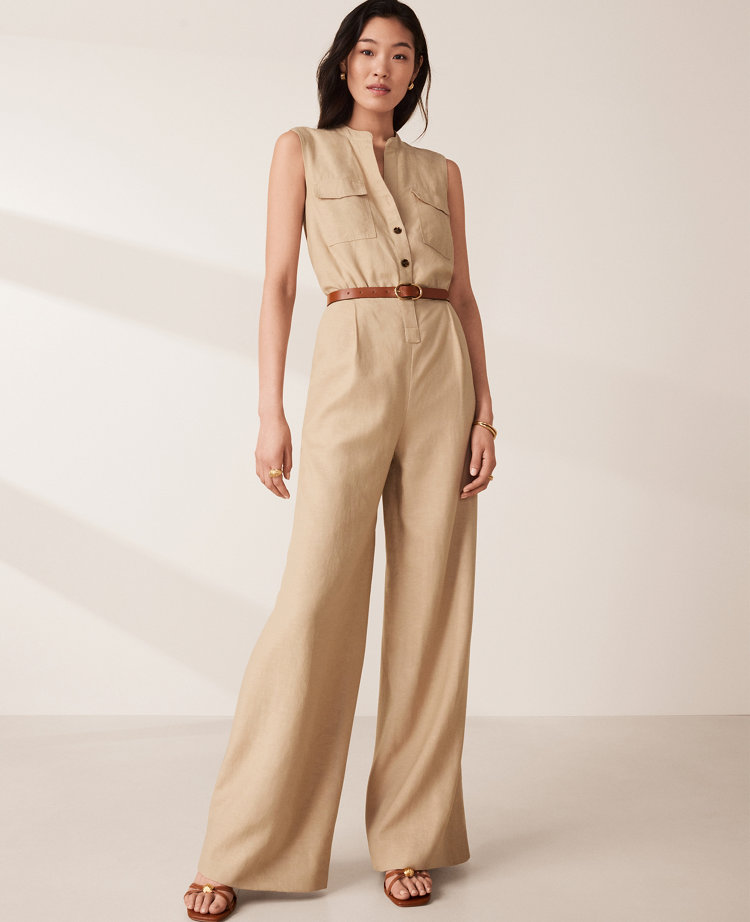 Ann Taylor Split Neck Sleeveless Wide Leg Jumpsuit