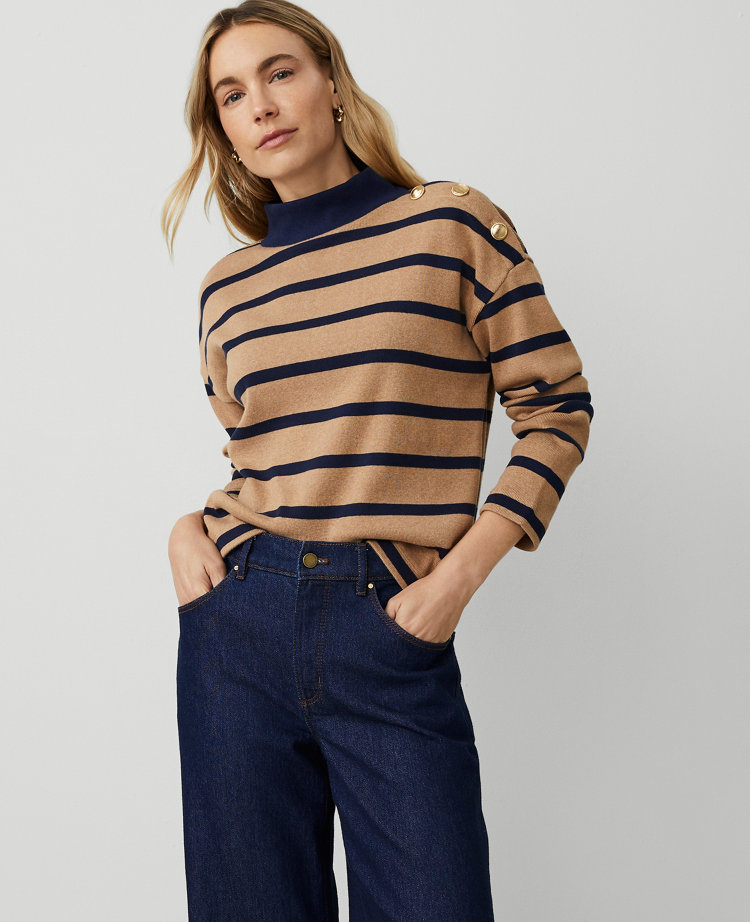 Ribbed Mock Neck Button Shoulder Top