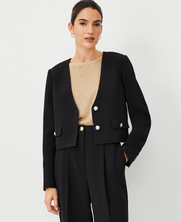 The Cropped V-Neck Jacket in Fluid Crepe