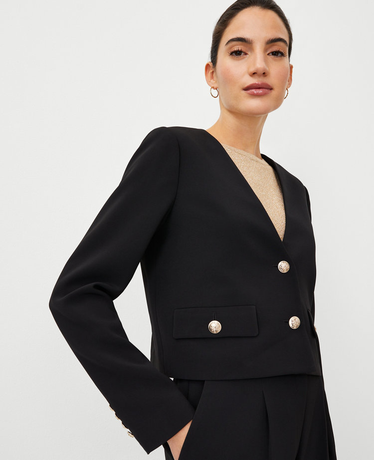 The Cropped V-Neck Jacket in Fluid Crepe