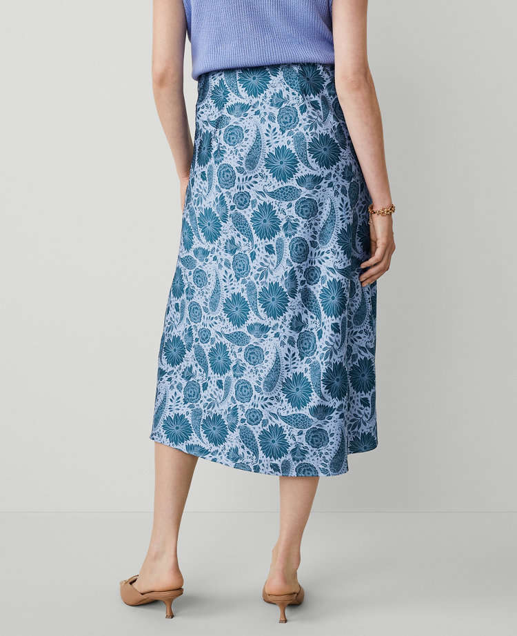 Ann Taylor Floral Bias Midi Slip Skirt Underwater Teal Women's