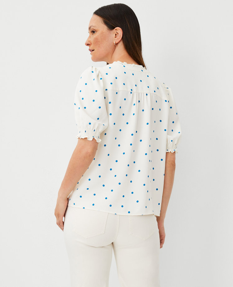 Ann Taylor Dotted Ruffle Neck Popover Top Winter White Women's