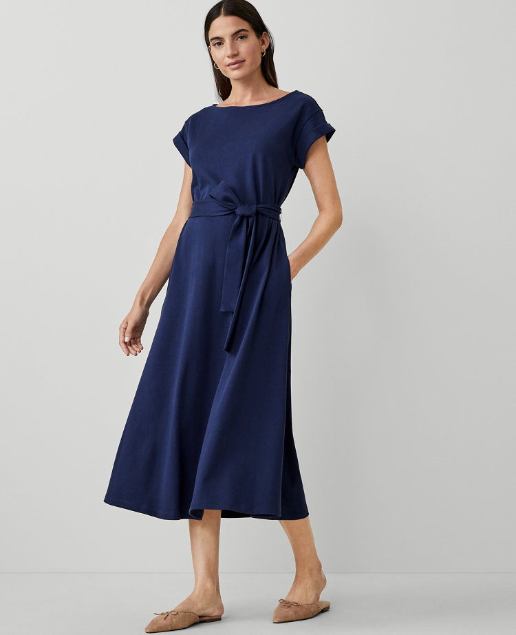 Ann Taylor AT Weekend Knit Boatneck Flare Midi Dress