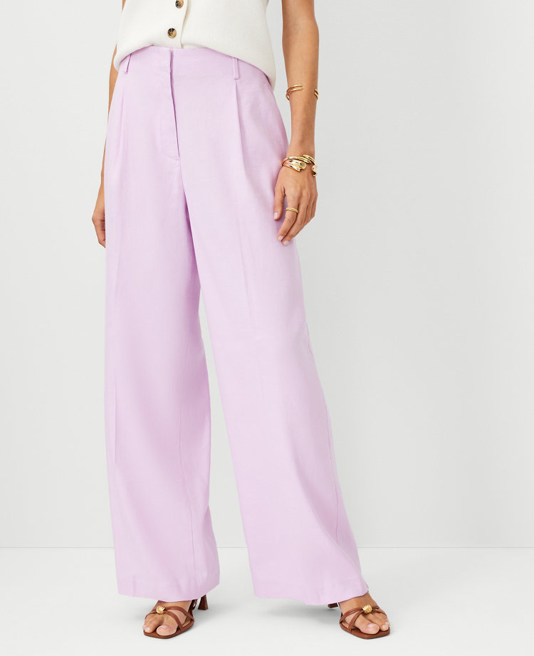 Ann Taylor The Petite Single Pleated Wide Leg Pant Linen Blend Crisp Lilac Women's