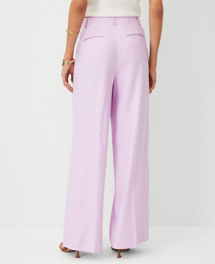 Ann Taylor The Petite Single Pleated Wide Leg Pant Linen Blend Crisp Lilac Women's