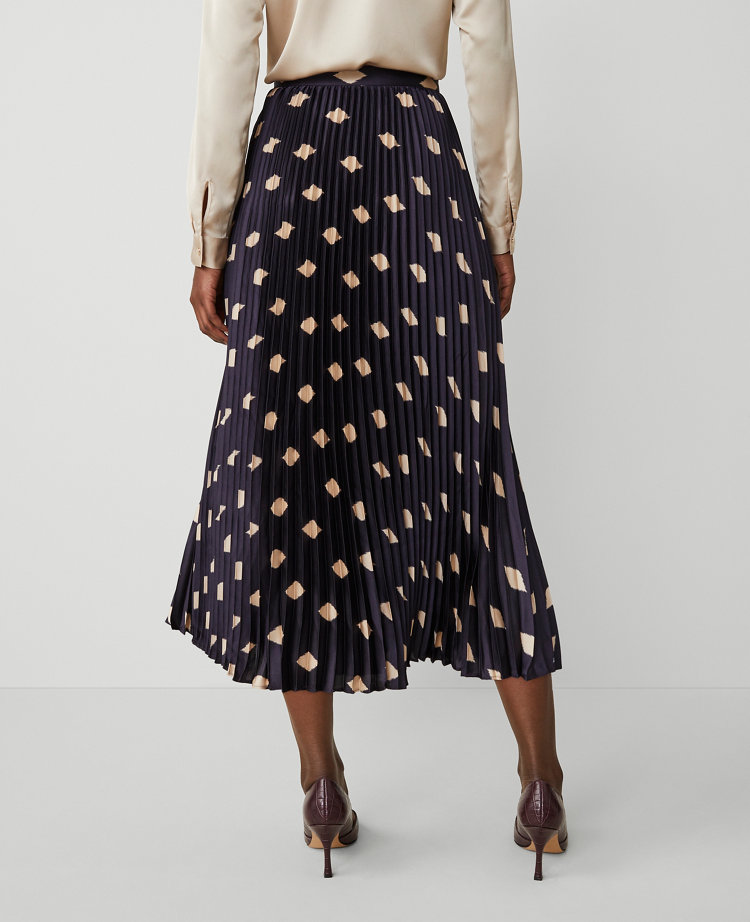 Ann Taylor Geo Pleated Midi Skirt Night Sky Women's