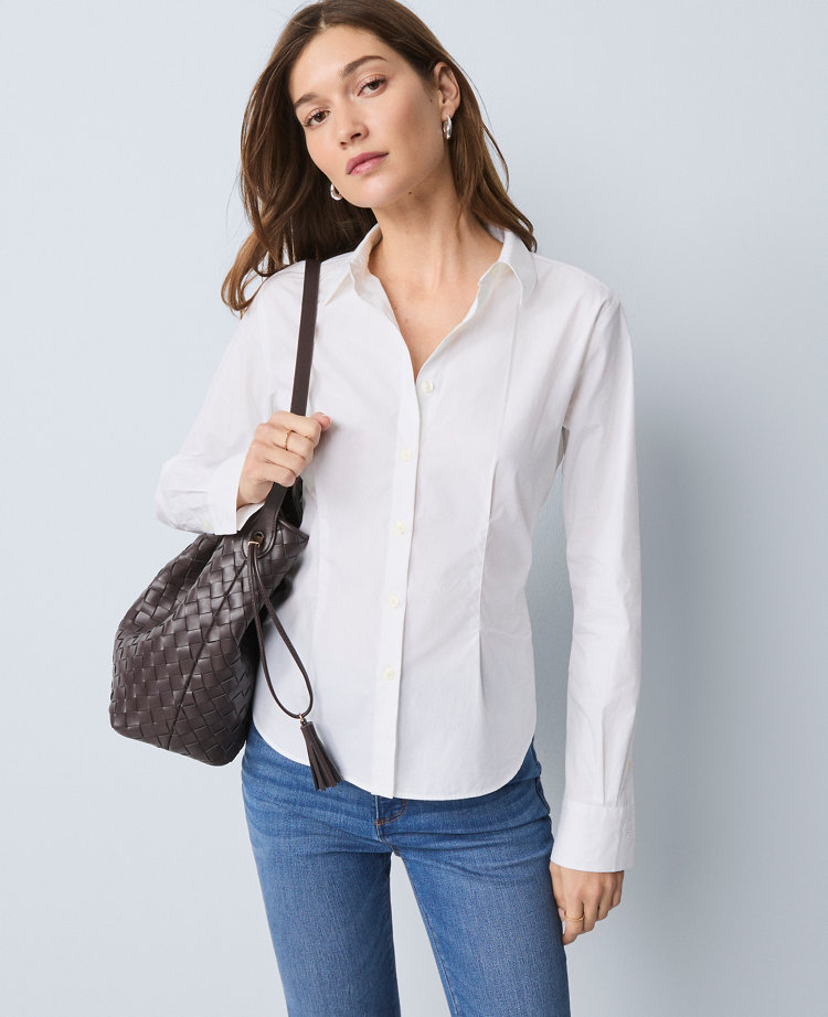 Ann Taylor Fitted Button Down Shirt In White