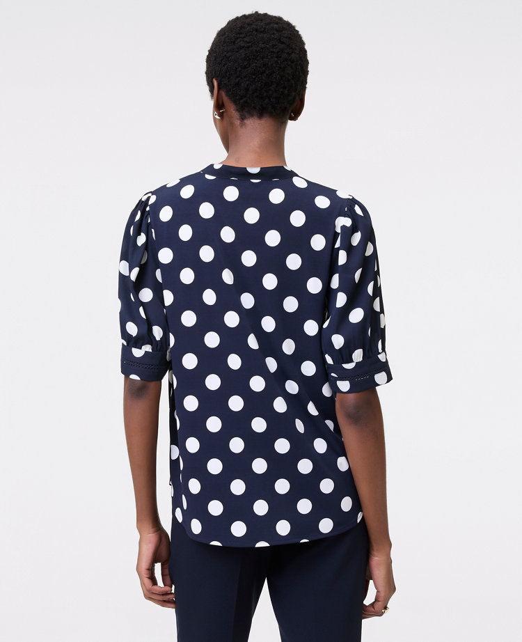 Ann Taylor Dotted Lace Trim Mixed Media Top Size Small Night Sky Women's