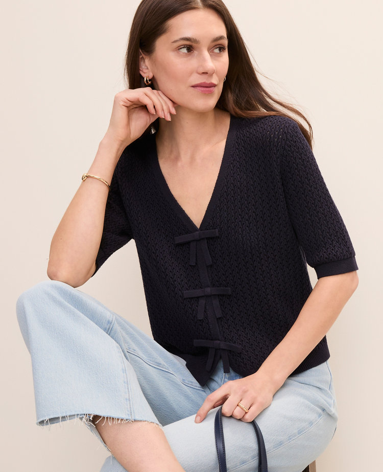 Textured Stitch Bow Cardigan carousel Product Image 1