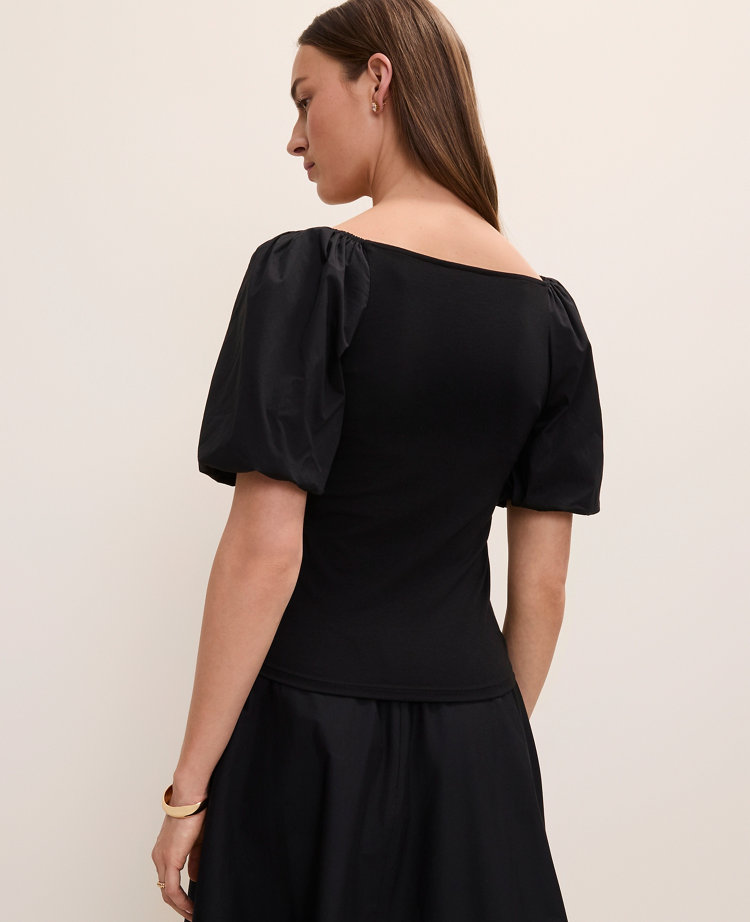 Mixed Media Puff Sleeve Top