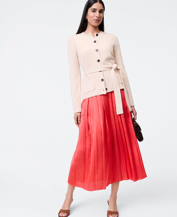 Petite Satin Pleated Midi Skirt