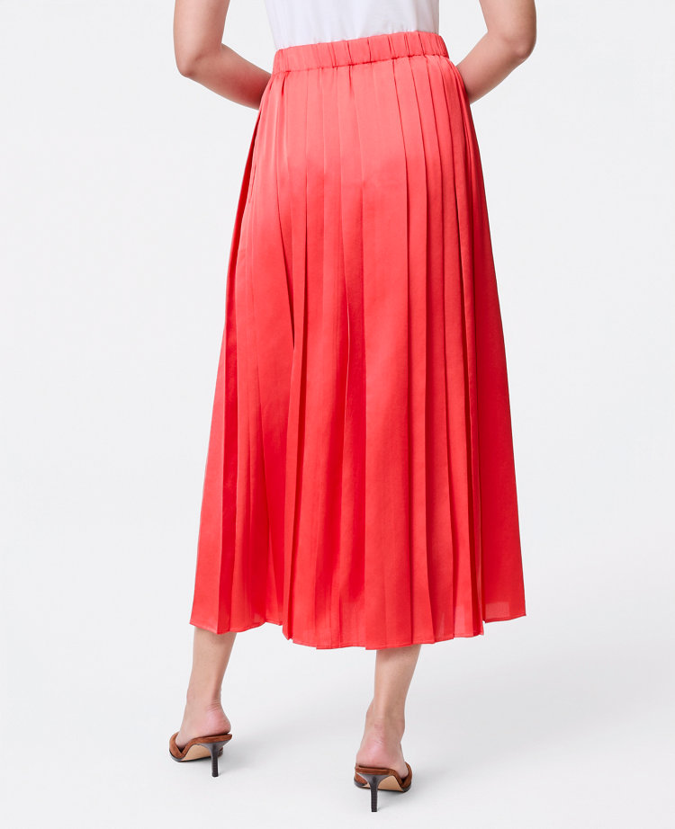 Petite Satin Pleated Midi Skirt