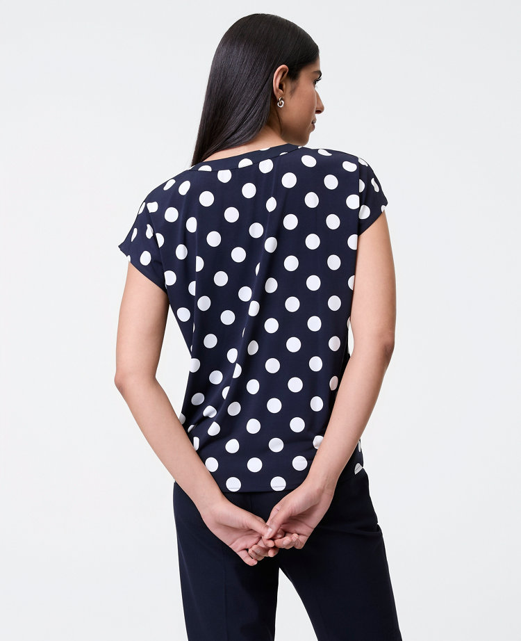 Dotted Mixed Media Pleat Front Top