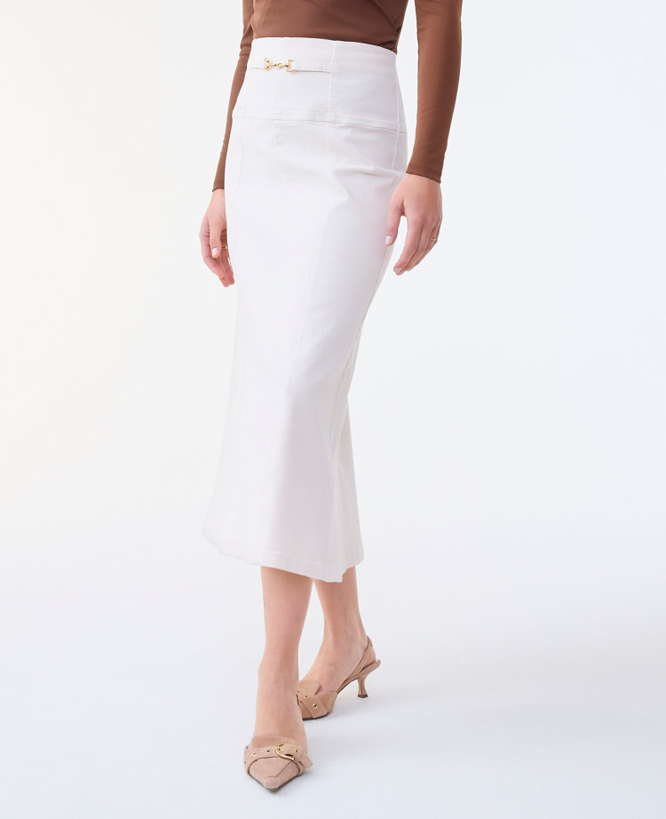 Petite Horsebit Denim Midi Skirt