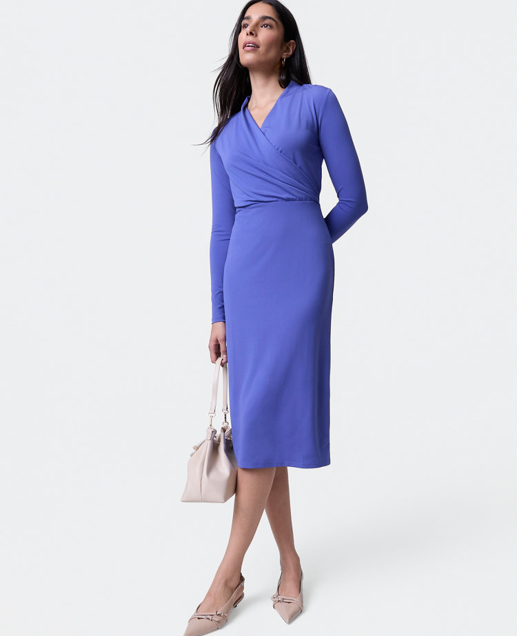 Petite Draped Knit Midi Sheath Dress