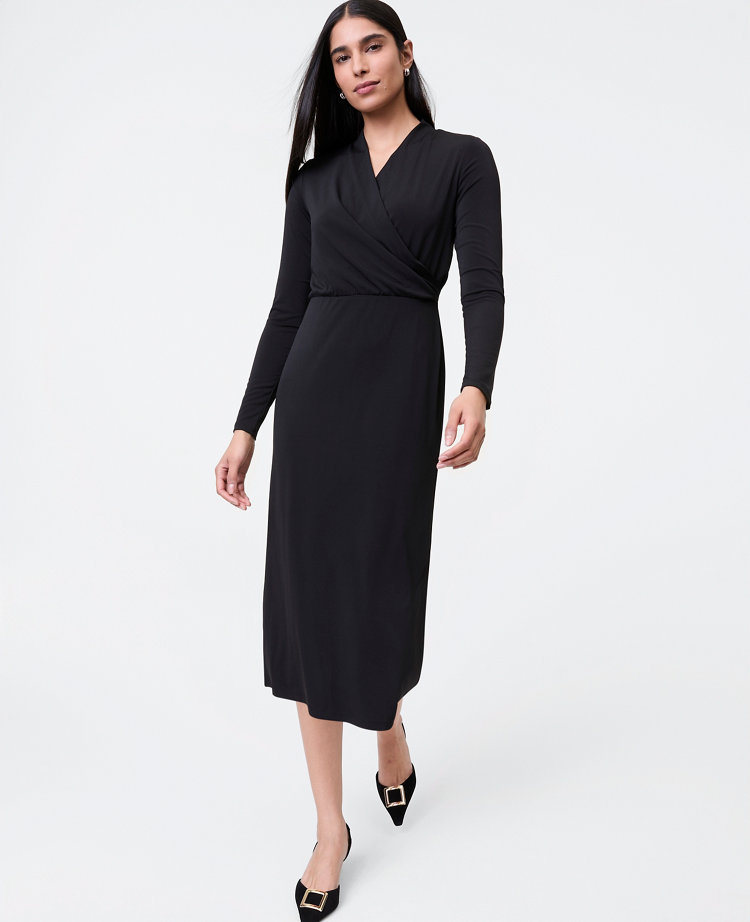 Petite Draped Knit Midi Sheath Dress
