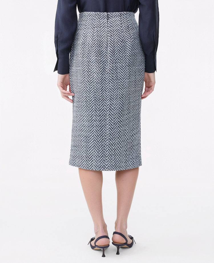 Ann Taylor Petite Tweed Button Front Pencil Skirt Speckled Navy/White Women's