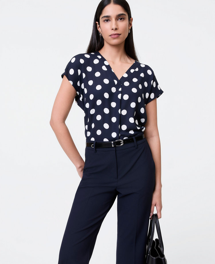Ann Taylor Petite Dotted Mixed Media Pleat Front Top Night Sky Women's
