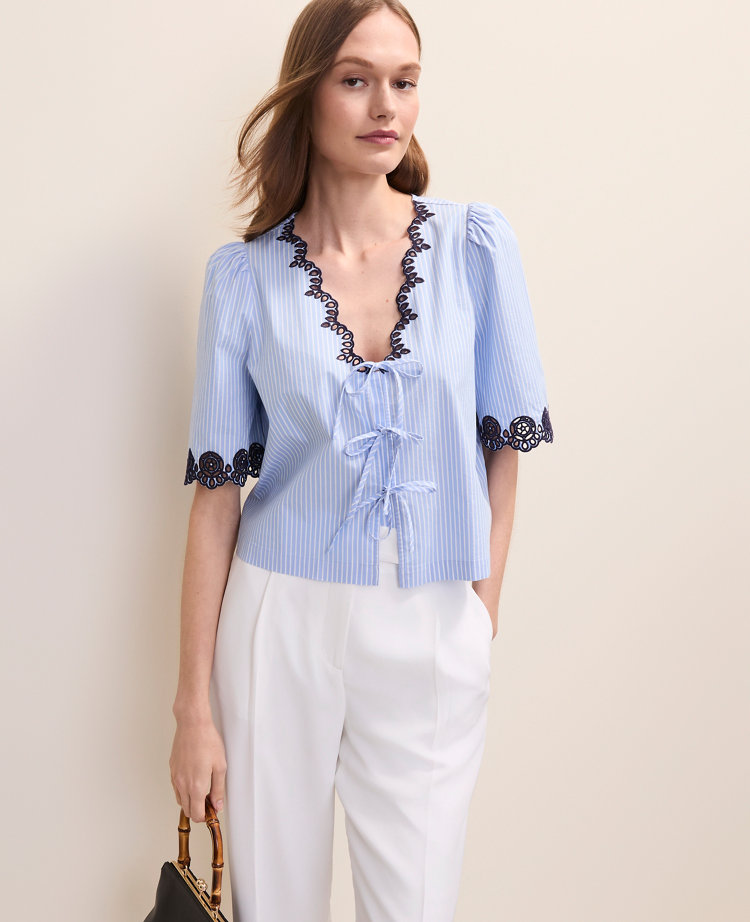 Striped Strapless Top in Linen Blend