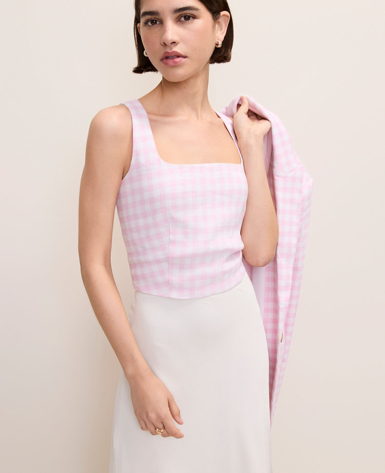 Gingham Linen Blend Tank Top