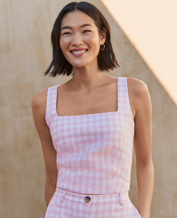 Gingham Linen Blend Tank Top