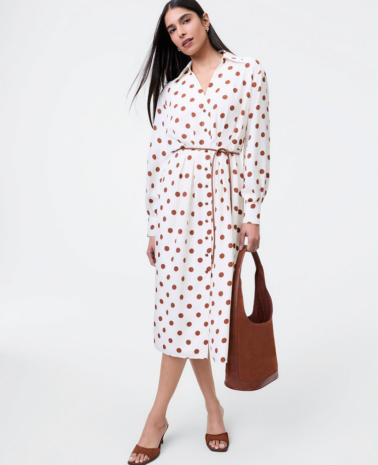 Petite Dotted Satin Midi Shirtdress