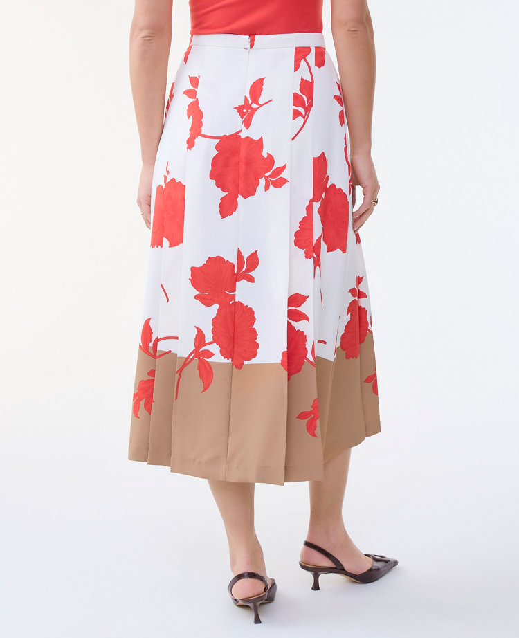 Petite Floral Satin Pleated Skirt