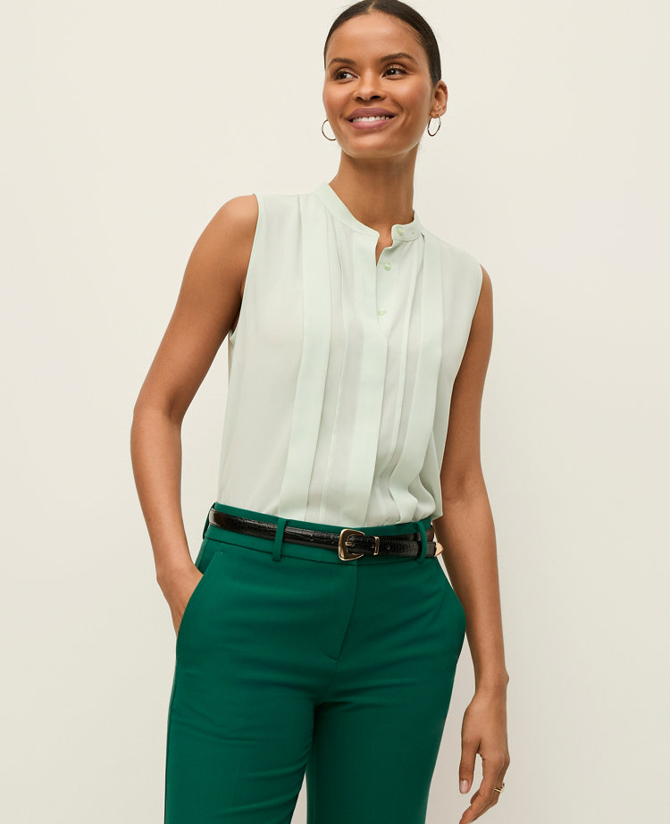 Petite Pintucked Sleeveless Shirt