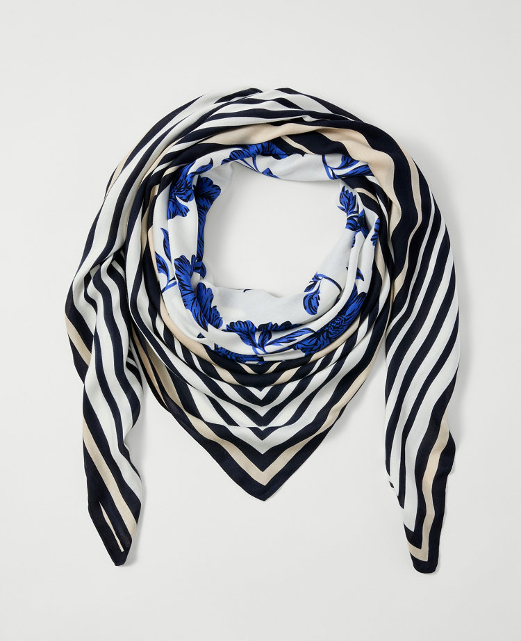 Ann Taylor Floral Square Scarf Winter White Women's