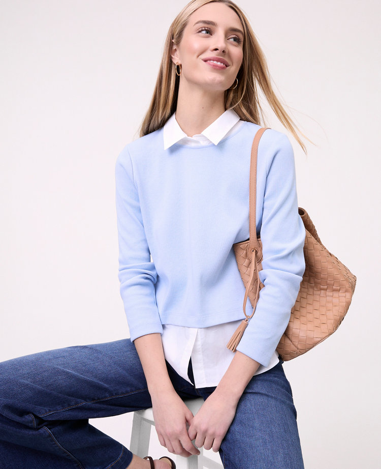 Petite Weekend Layered Mix Media Top