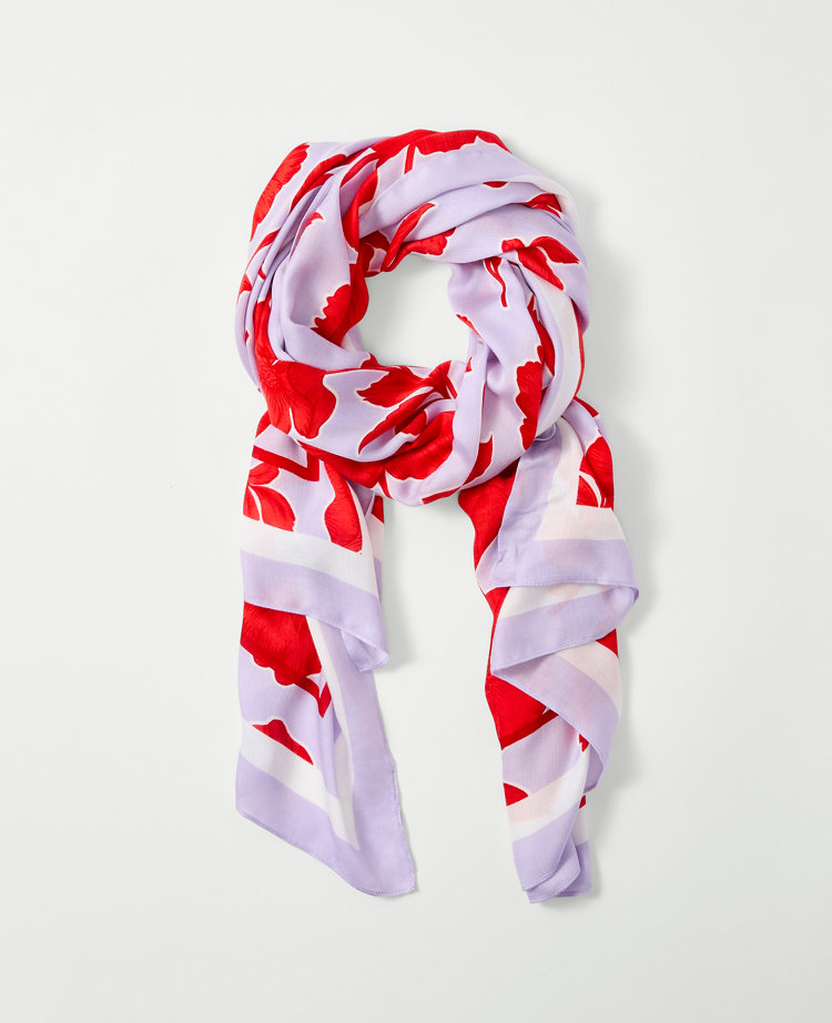 Ann Taylor Floral Scarf Fiery Sunset Women's