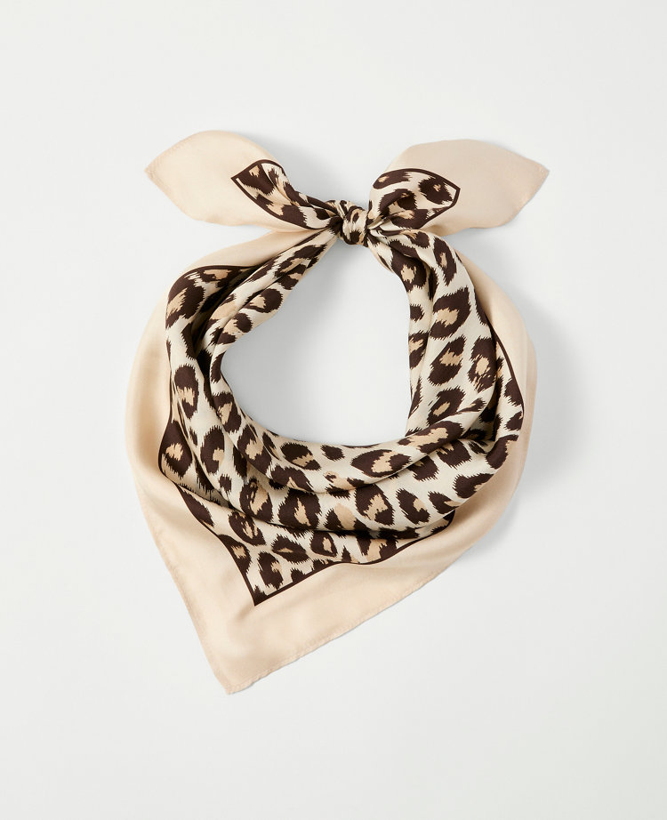 Ann Taylor Animal Print Silk Scarf Pale Linen Women's