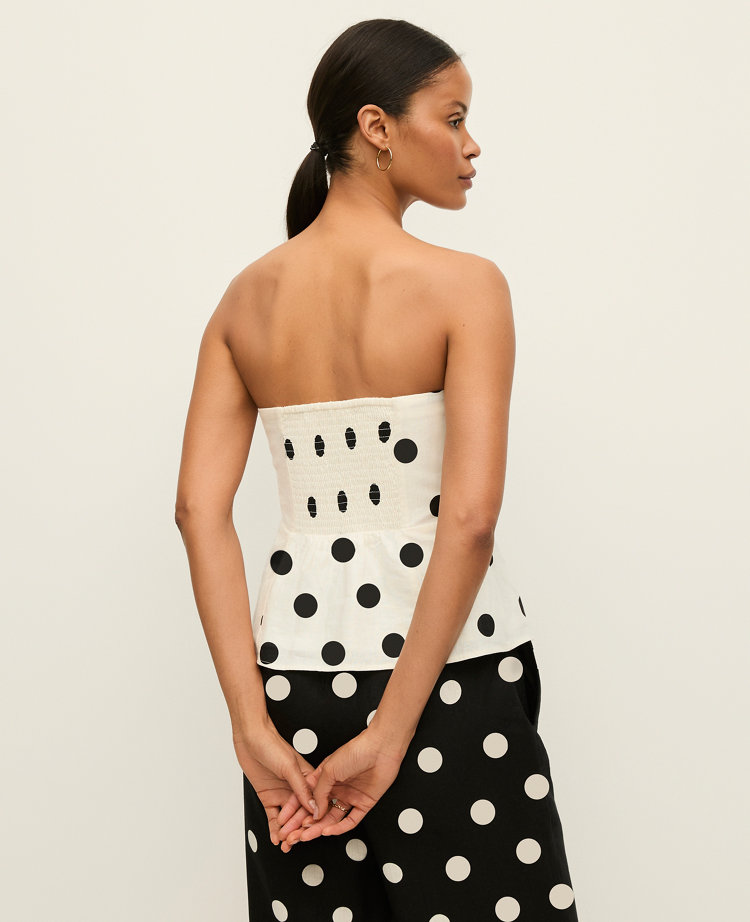 Dotted Strapless Linen Blend Top