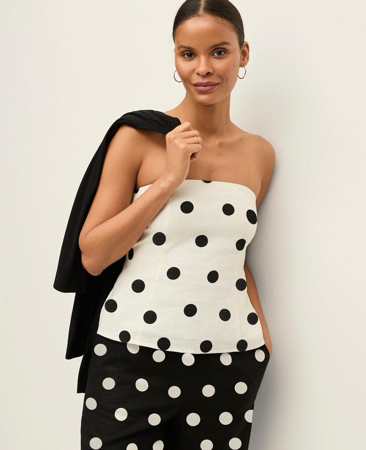 Dotted Strapless Linen Blend Top