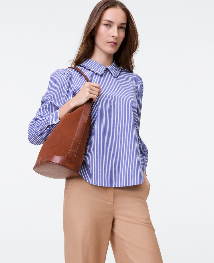 Weekend Collection Striped Scalloped Blouse