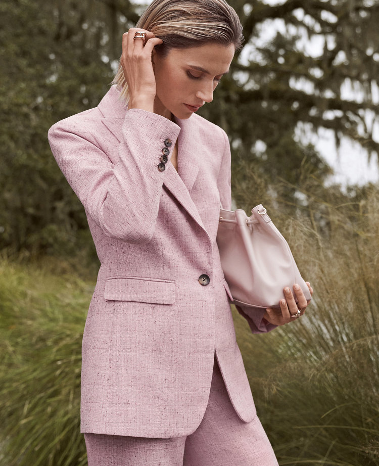 The Long One Button Blazer in Tweed