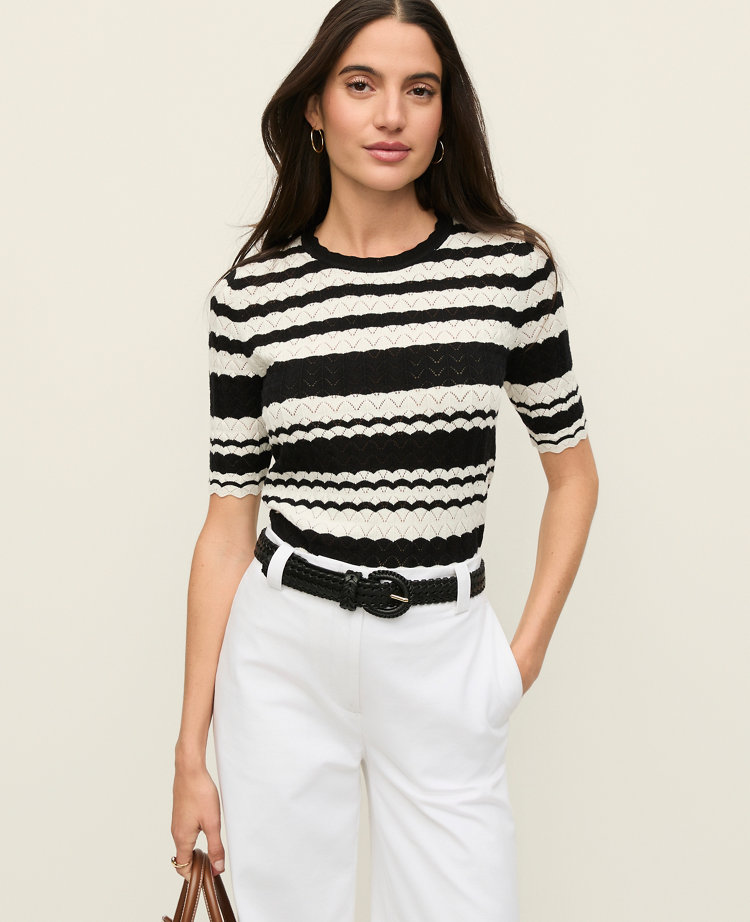 Striped Pointelle Sweater Tee