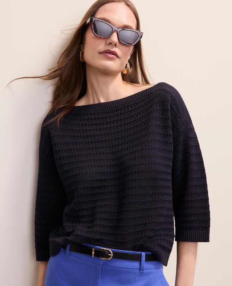 Pointelle Boatneck Sweater carousel Product Image 1